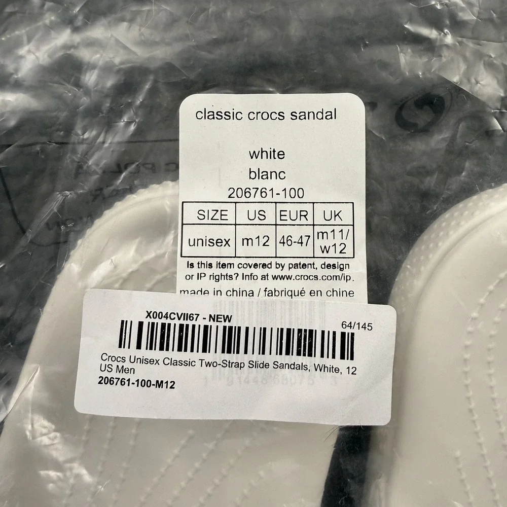Crocs Classic Two-Strap Slide Sandals Solid White Men's Size 12 New With Tags